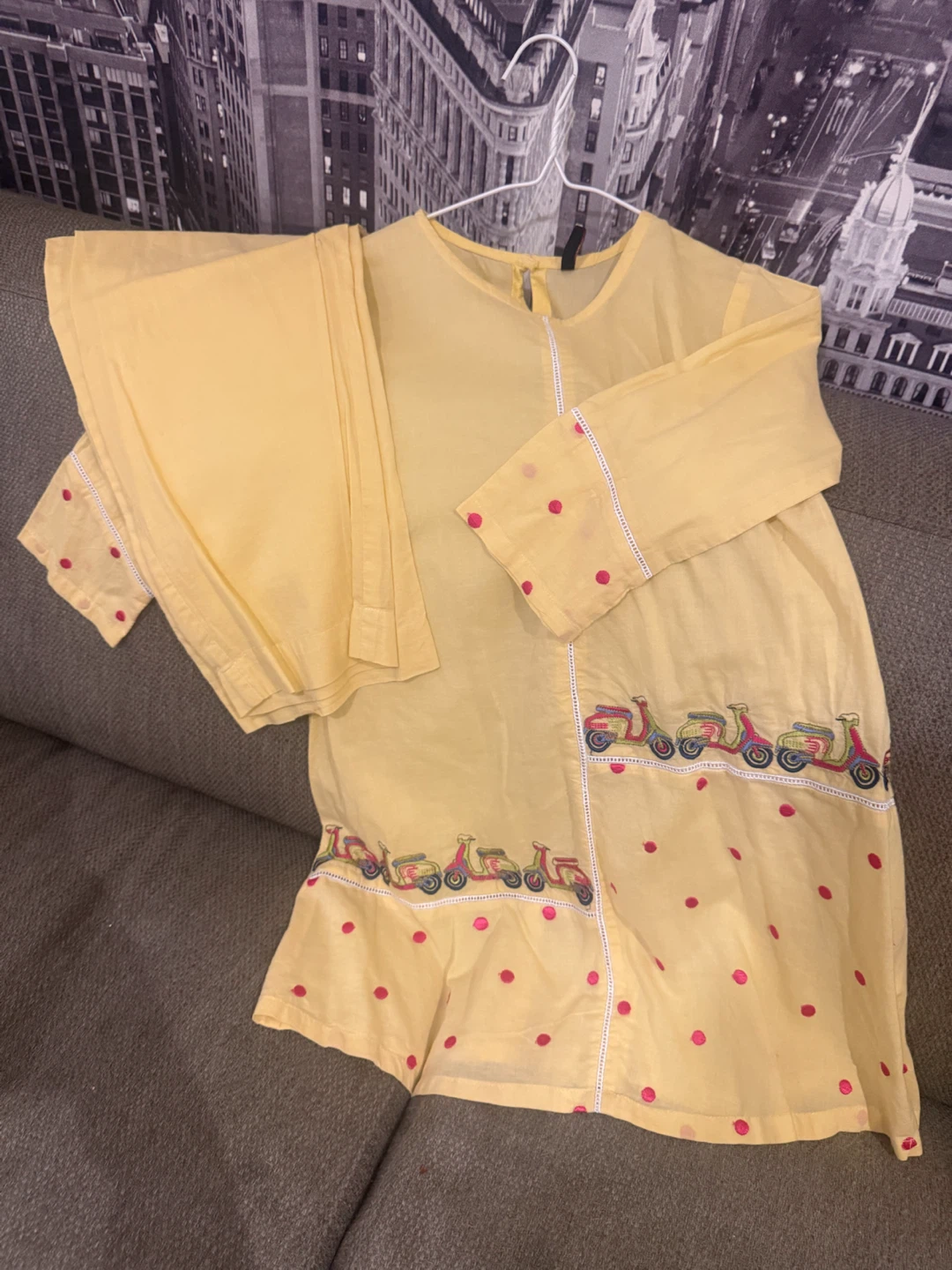 Yellow kid’s 2-Piece Outfit with Scooter Print