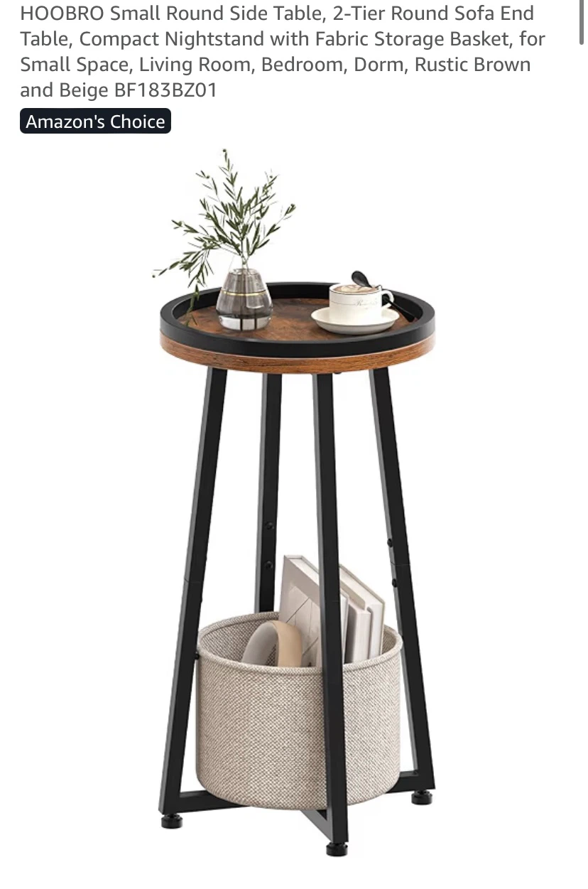 New Small Round Side Table with Storage Basket