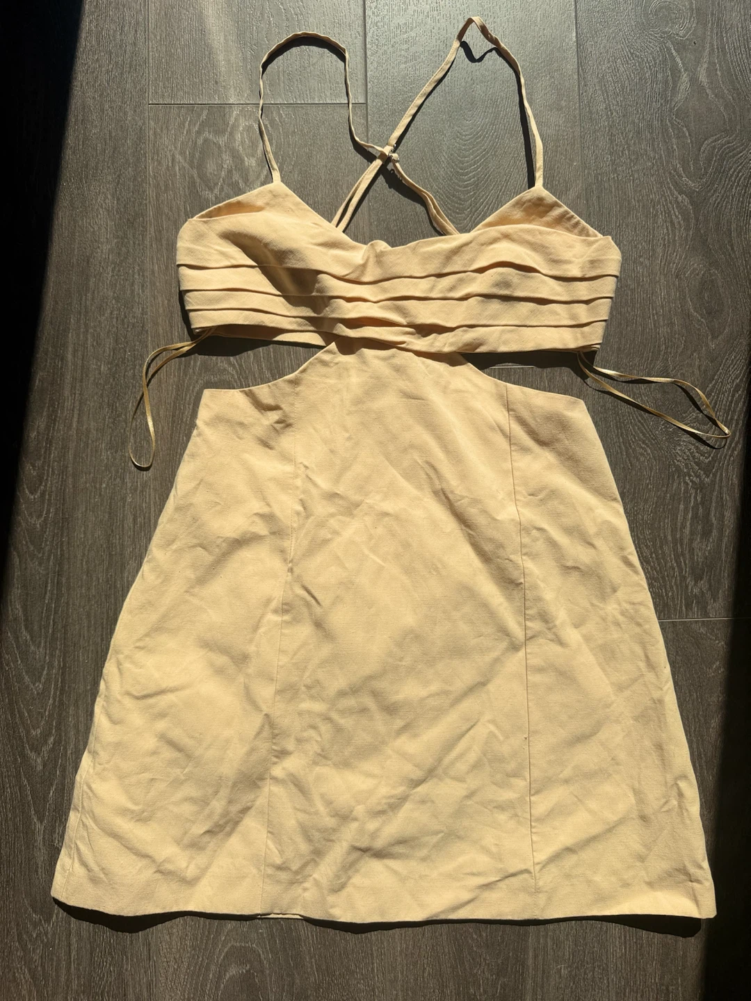 ZARA linen blend dress cutout new size small eggshell