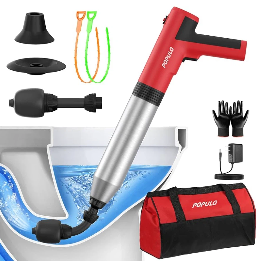 POPULO Electric Toilet Plunger with Pressure Gauge