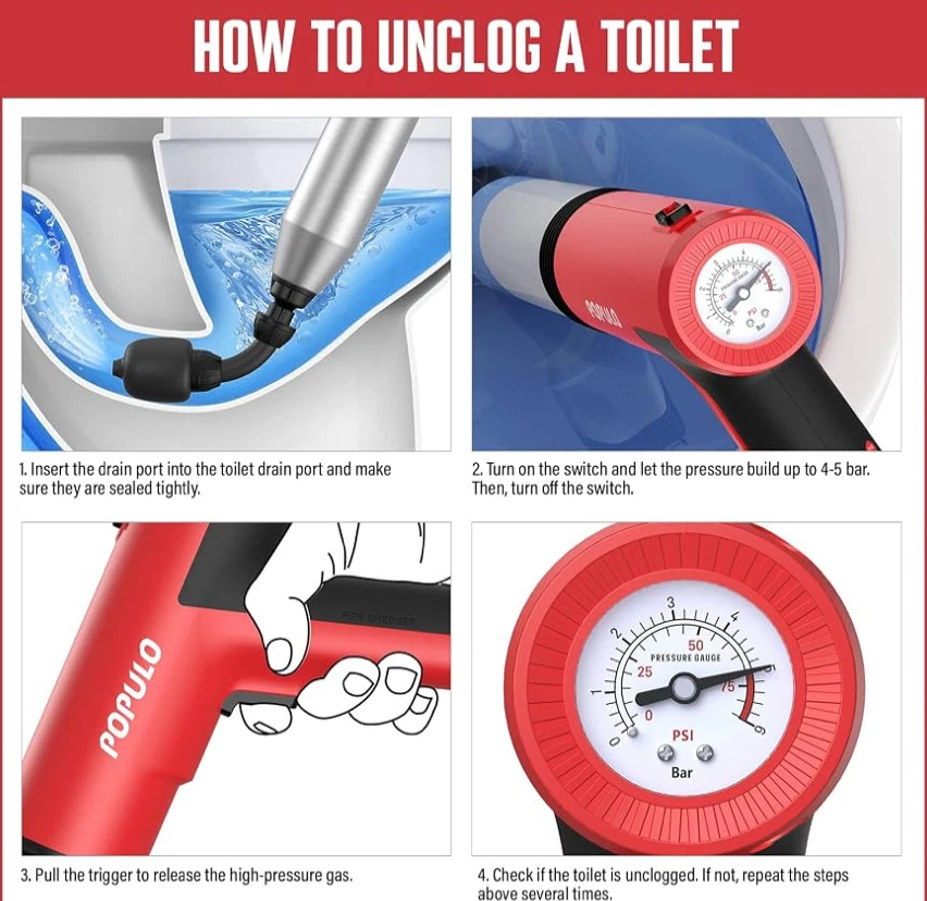 POPULO Electric Toilet Plunger with Pressure Gauge - photo 4