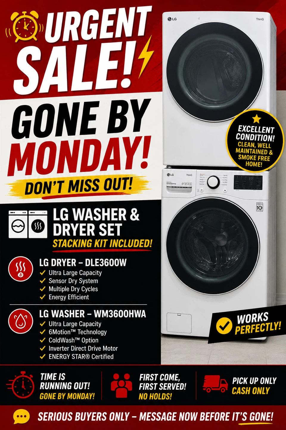 LG ThinQ Front-Load Washer & Dryer Set in excellent condition.