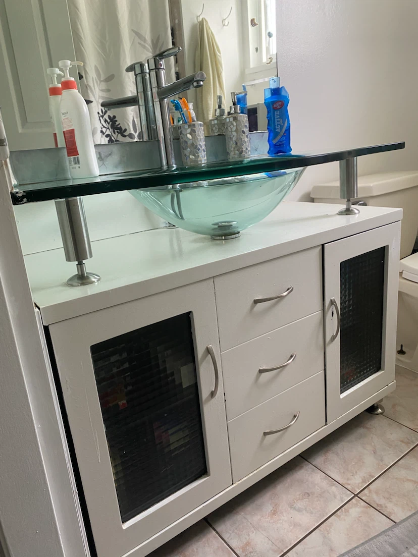 Bathroom Vanity with Glass Top and Sink