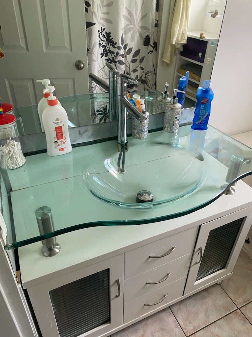 Bathroom Vanity with Glass Top and Sink - photo 2