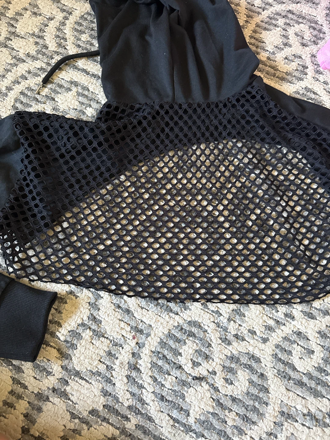 Black Cropped Hoodie with Fishnet Back size small - photo 3