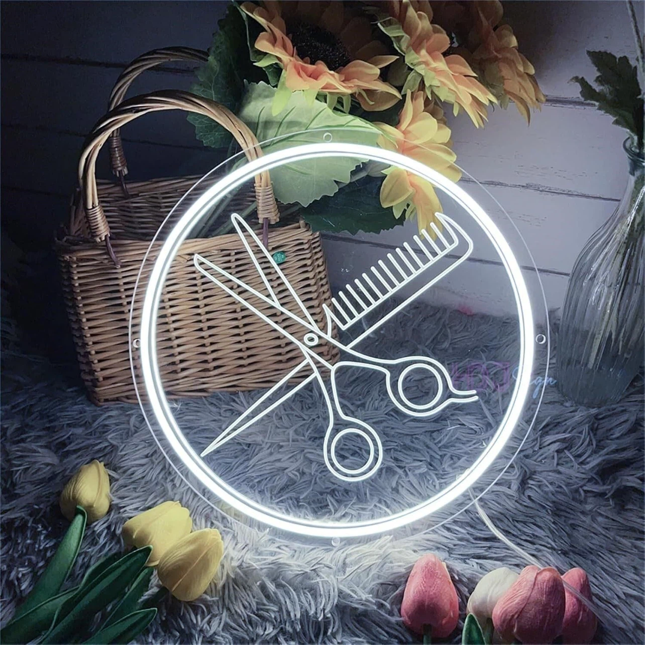 LED Neon Sign for Hair Salon - Scissors and Comb Design - photo 2
