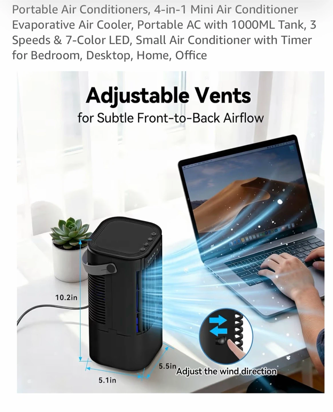 Black Portable Air Conditioner 1000ml Water tank - photo 5