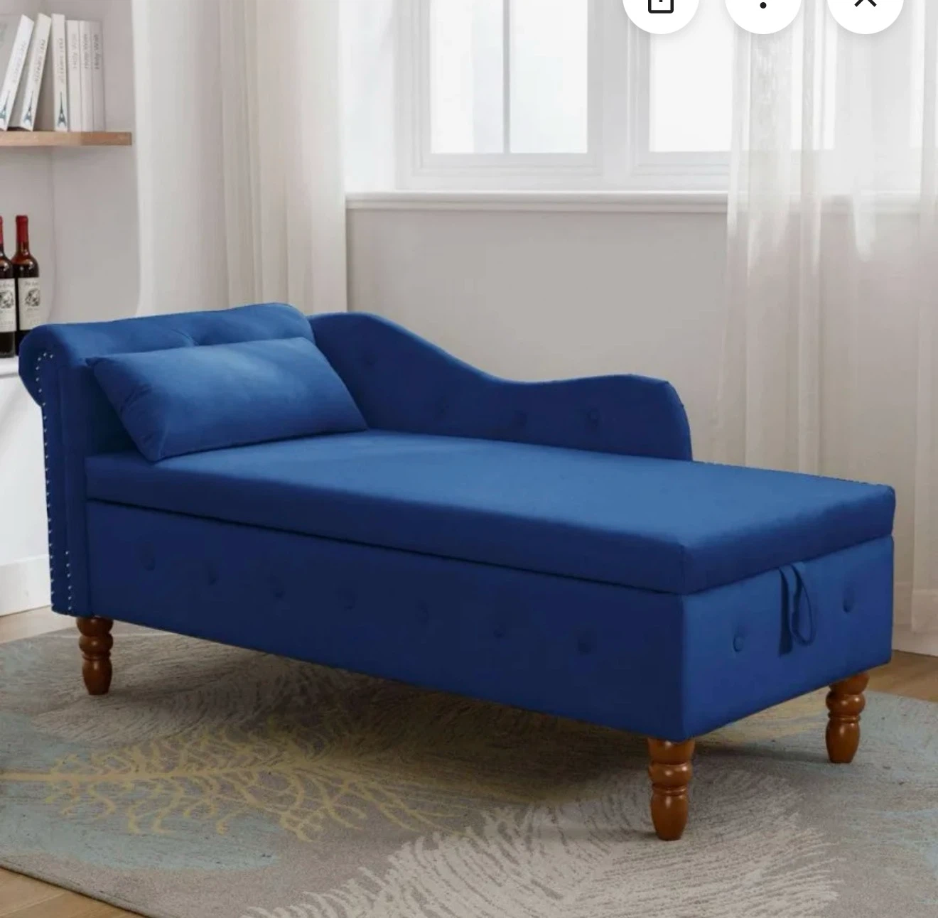 Blue Velvet Chaise Lounge with Storage