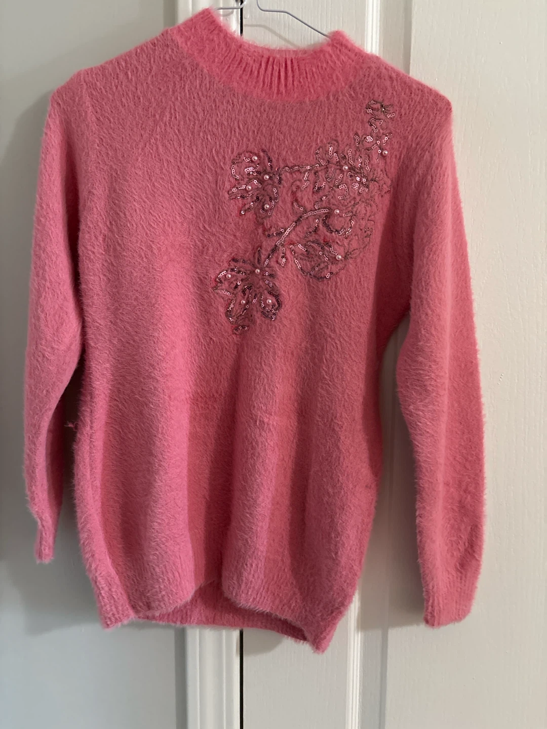 Pink Fuzzy Sweater with Sequins