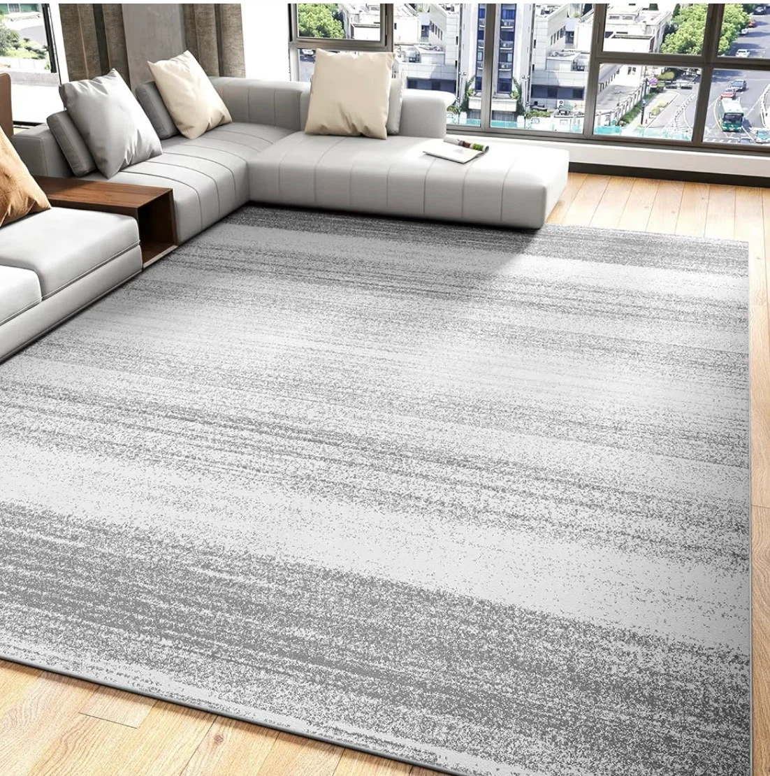 Modern Grey Striped Area Rug 8x10 FT