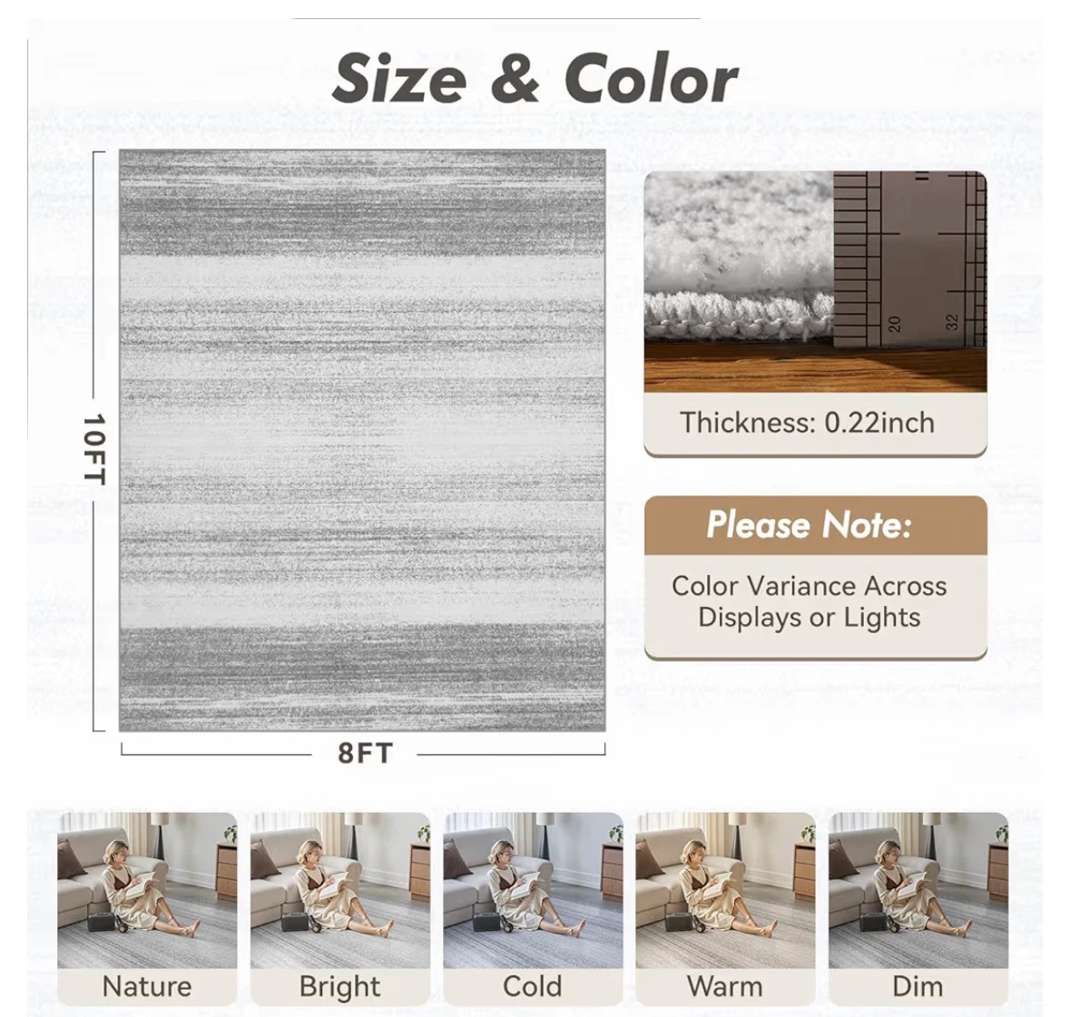 Modern Grey Striped Area Rug 8x10 FT - photo 2