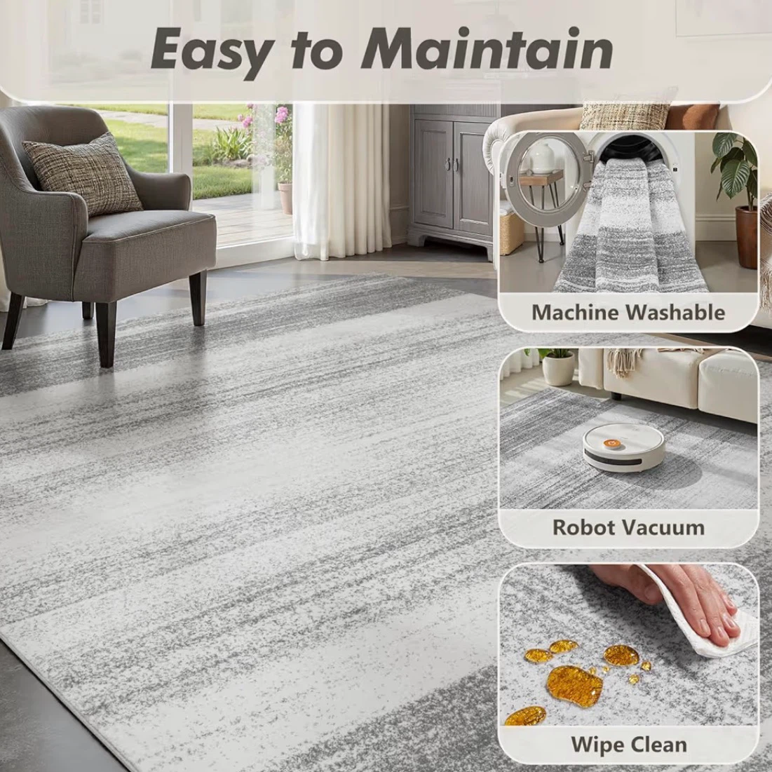 Modern Grey Striped Area Rug 8x10 FT - photo 4