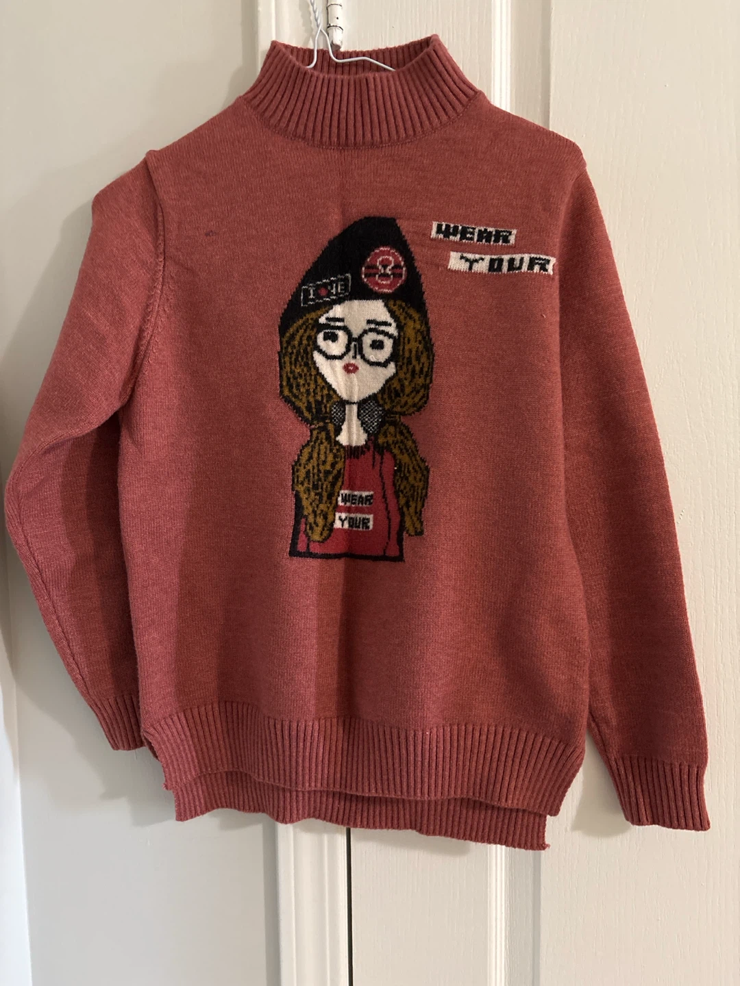 Hand made Mock Neck Sweater with Graphic