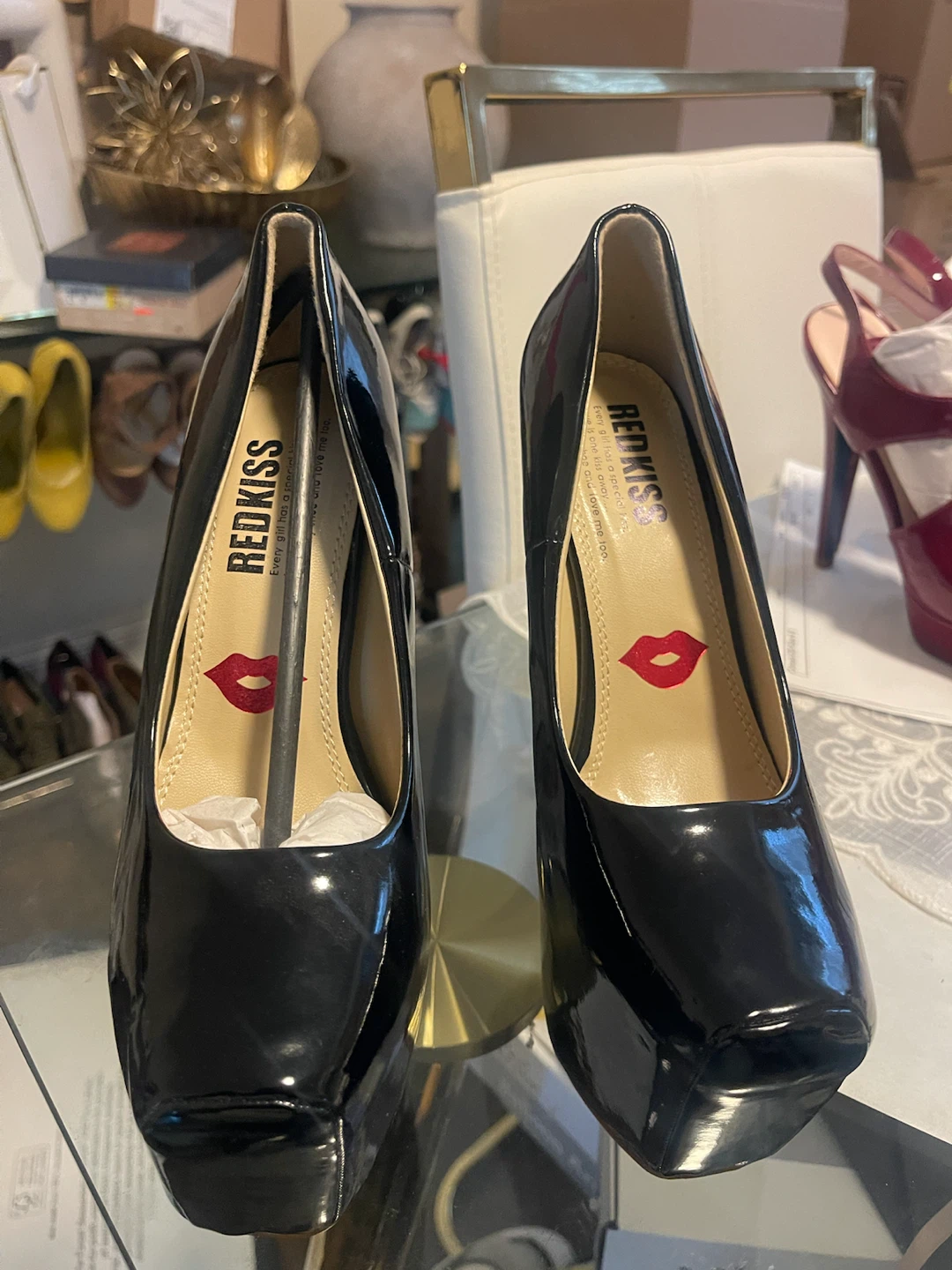 Red Kiss Black Patent Platform Heels