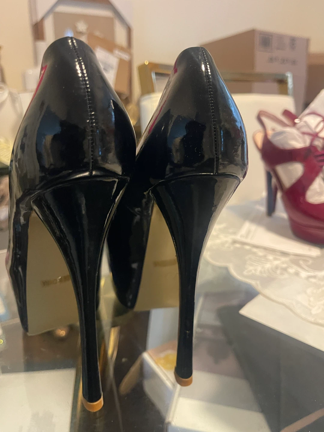 Red Kiss Black Patent Platform Heels - photo 3