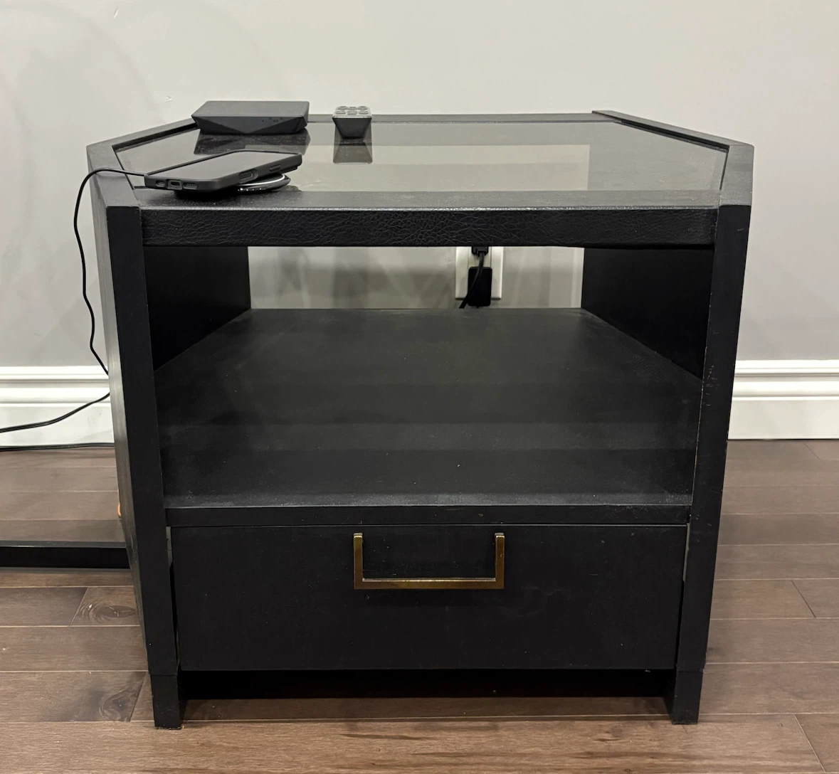 Black Side Table with Glass Top