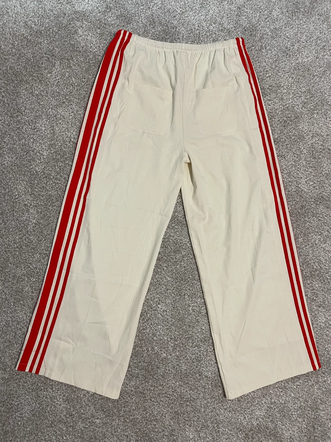 Cream Wide Leg Track Pants with Red Stripes
