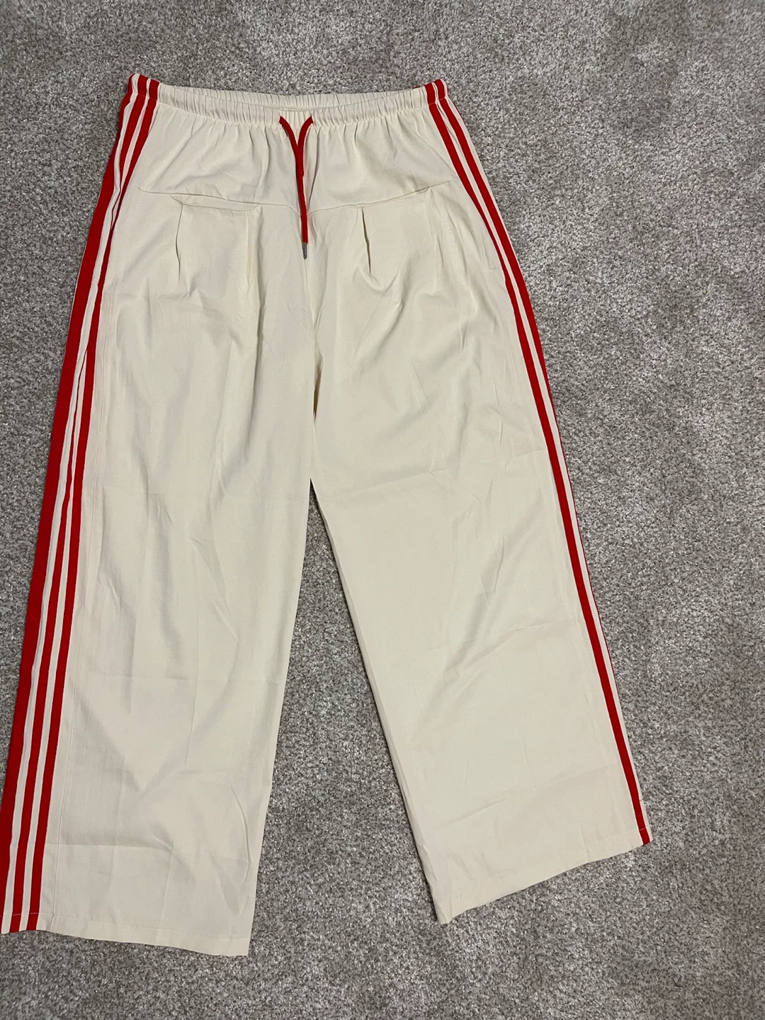 Cream Wide Leg Track Pants with Red Stripes - photo 2