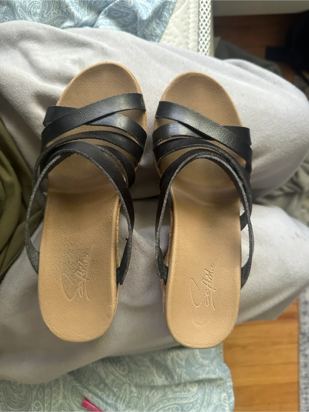 Sophia Webster Black Leather Wedge Sandals