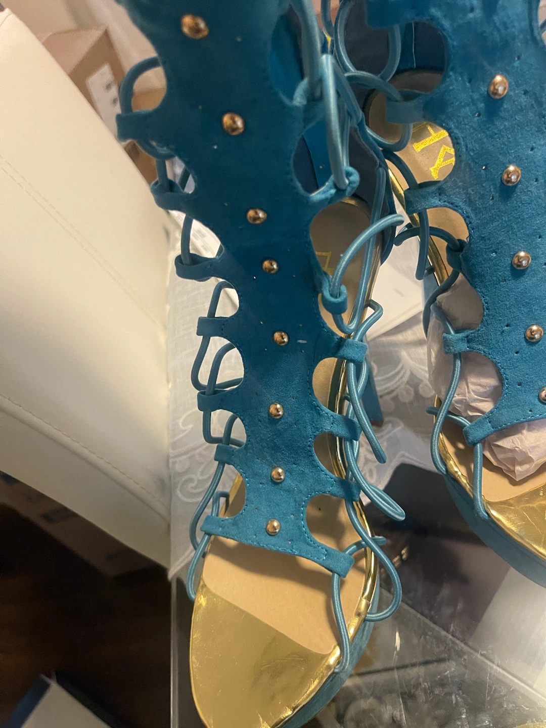 Turquoise Lace-Up Gladiator Heels - photo 2