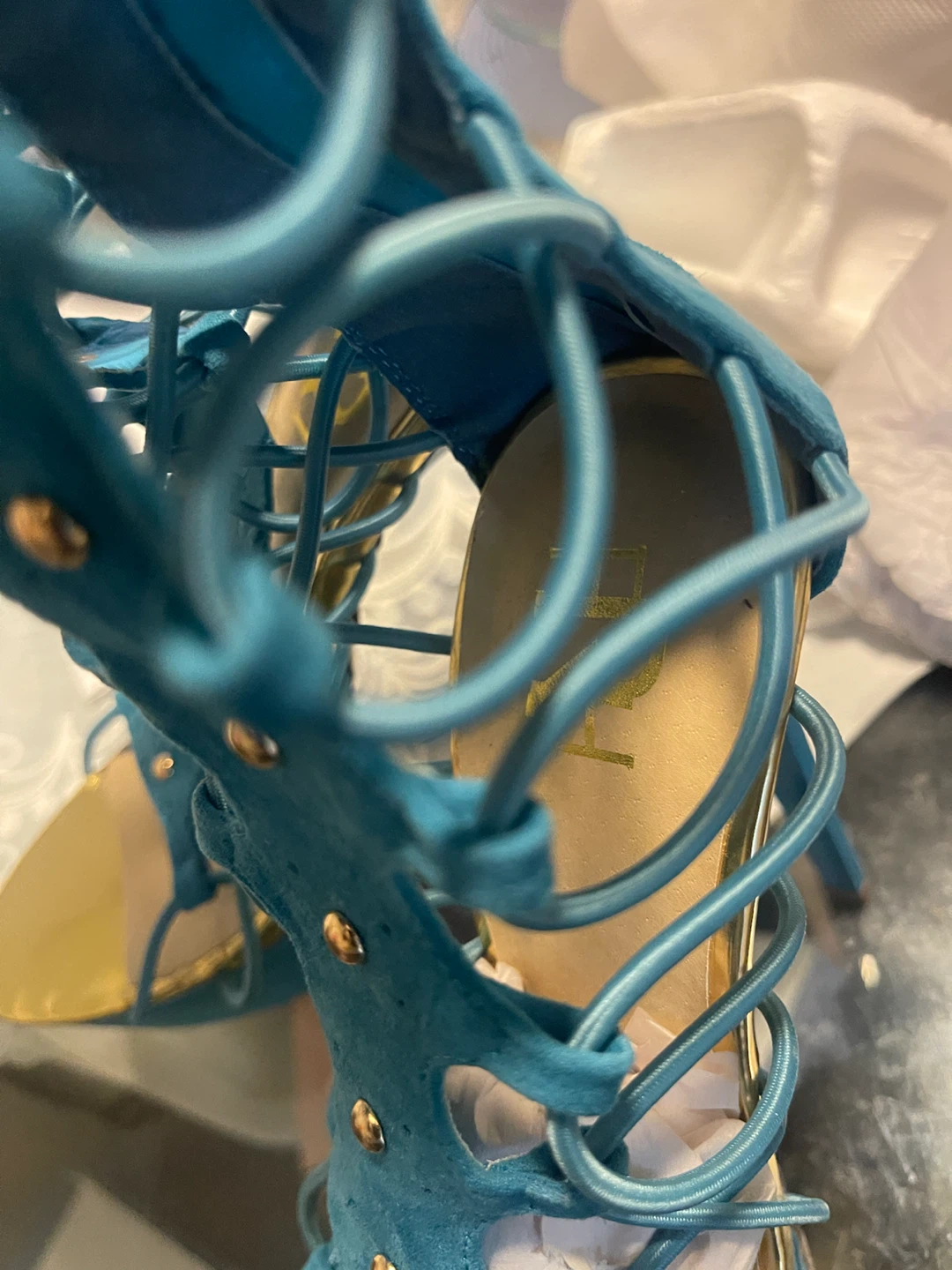 Turquoise Lace-Up Gladiator Heels - photo 3
