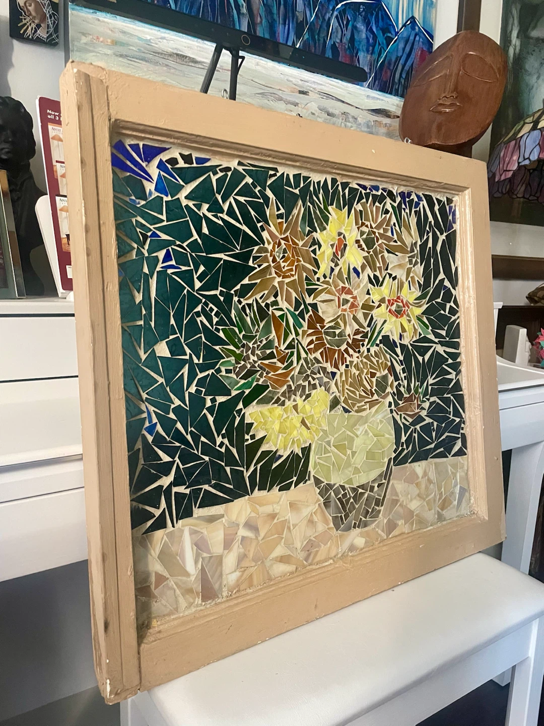 Very Heavy Van Gough Sunflower Glass Window - photo 2