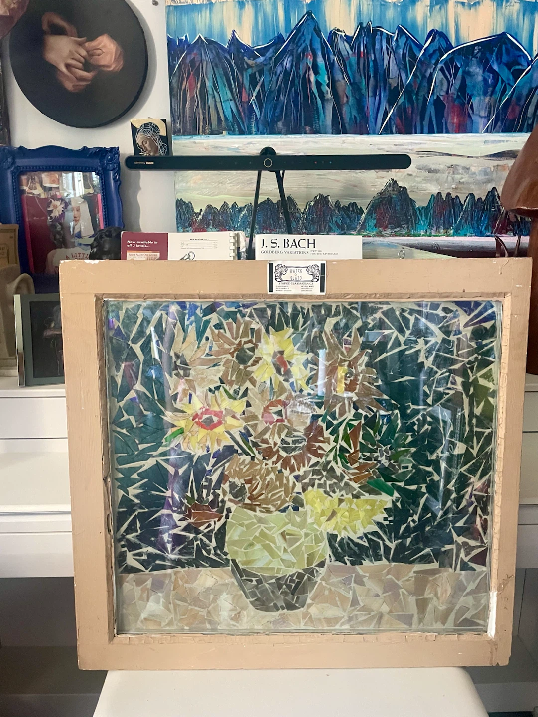 Very Heavy Van Gough Sunflower Glass Window - photo 3