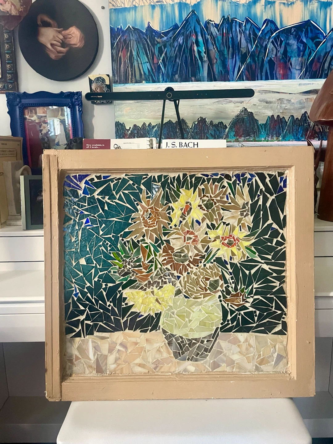 Very Heavy Van Gough Sunflower Glass Window