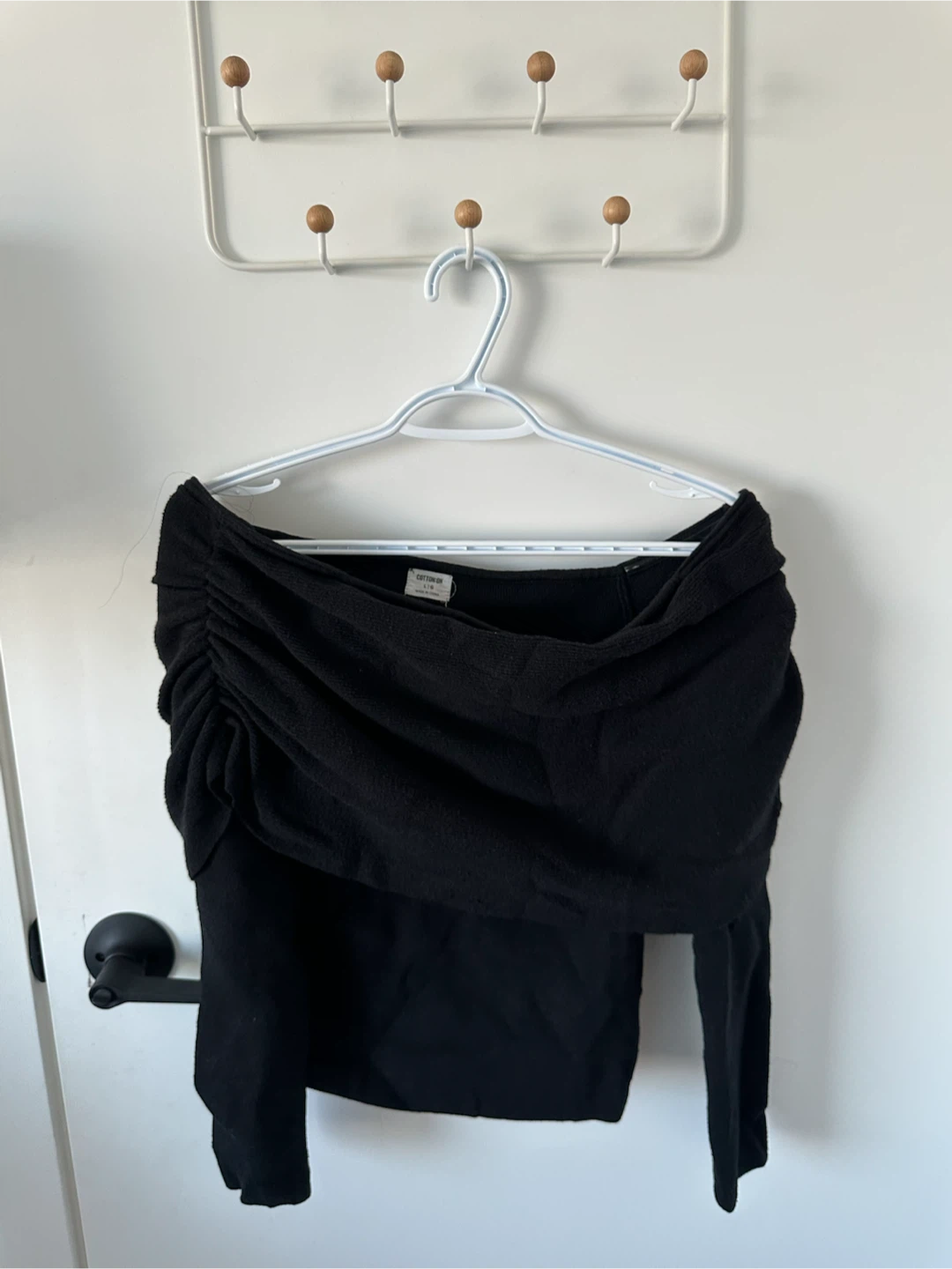 Cotton On Black Ruched Off-the-Shoulder Top