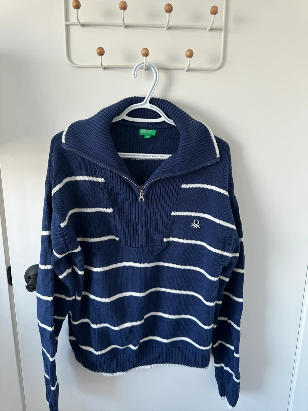 United Colors of Benetton Zip Sweater - Navy/White (L)