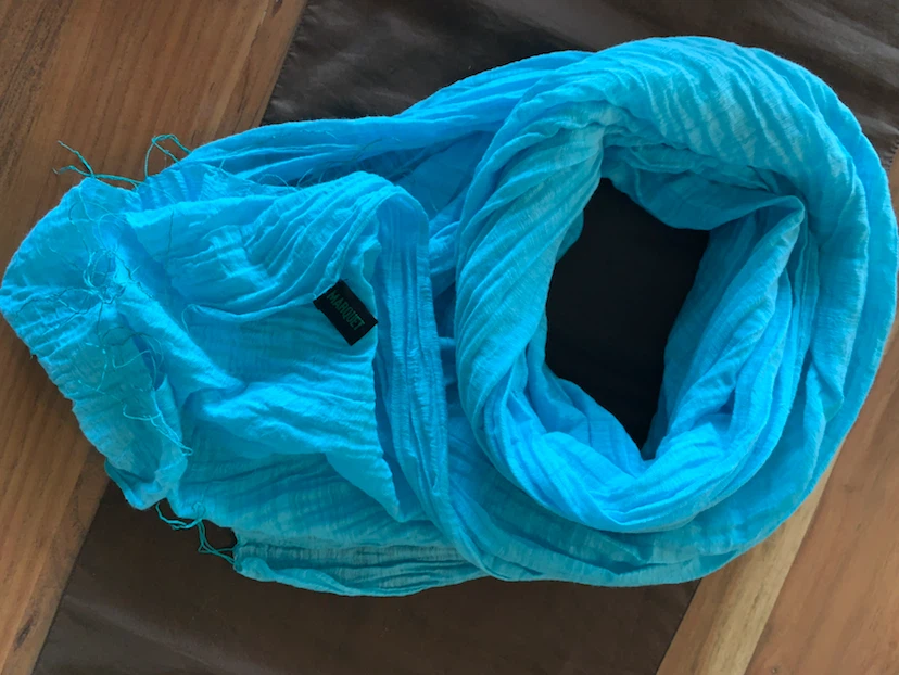 Sea blue scarf with delicate fringe, cotton/silk - photo 2