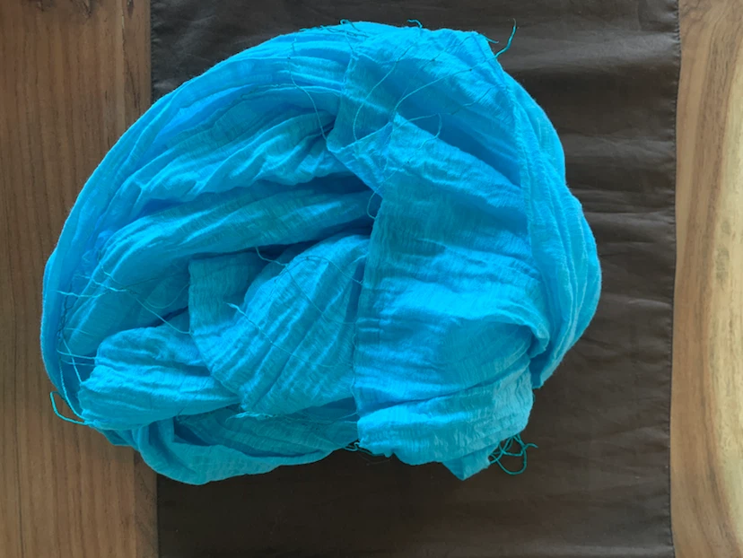 Sea blue scarf with delicate fringe, cotton/silk - photo 4