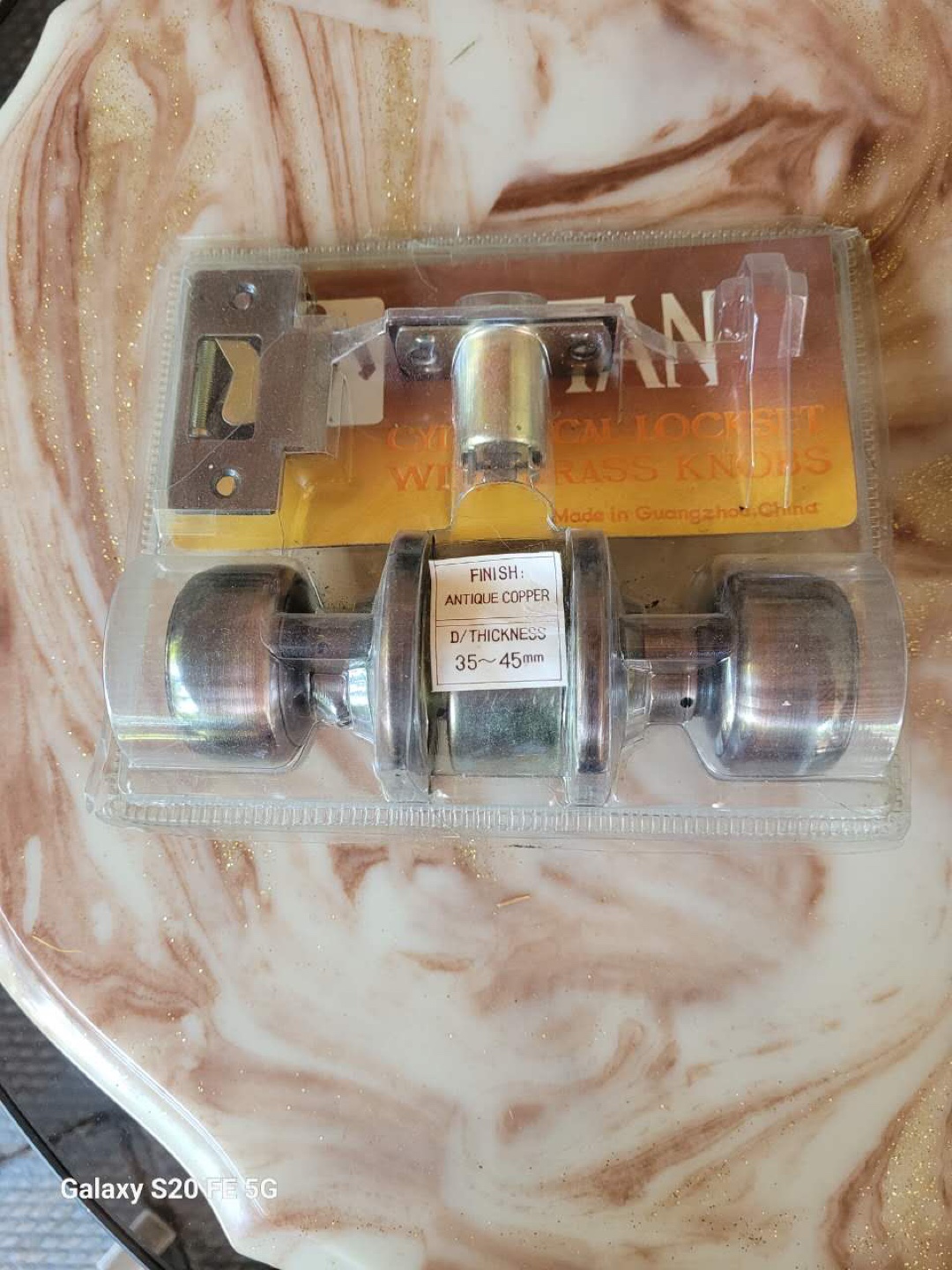 Antique Copper Cylinder Lockset with Brass Knobs