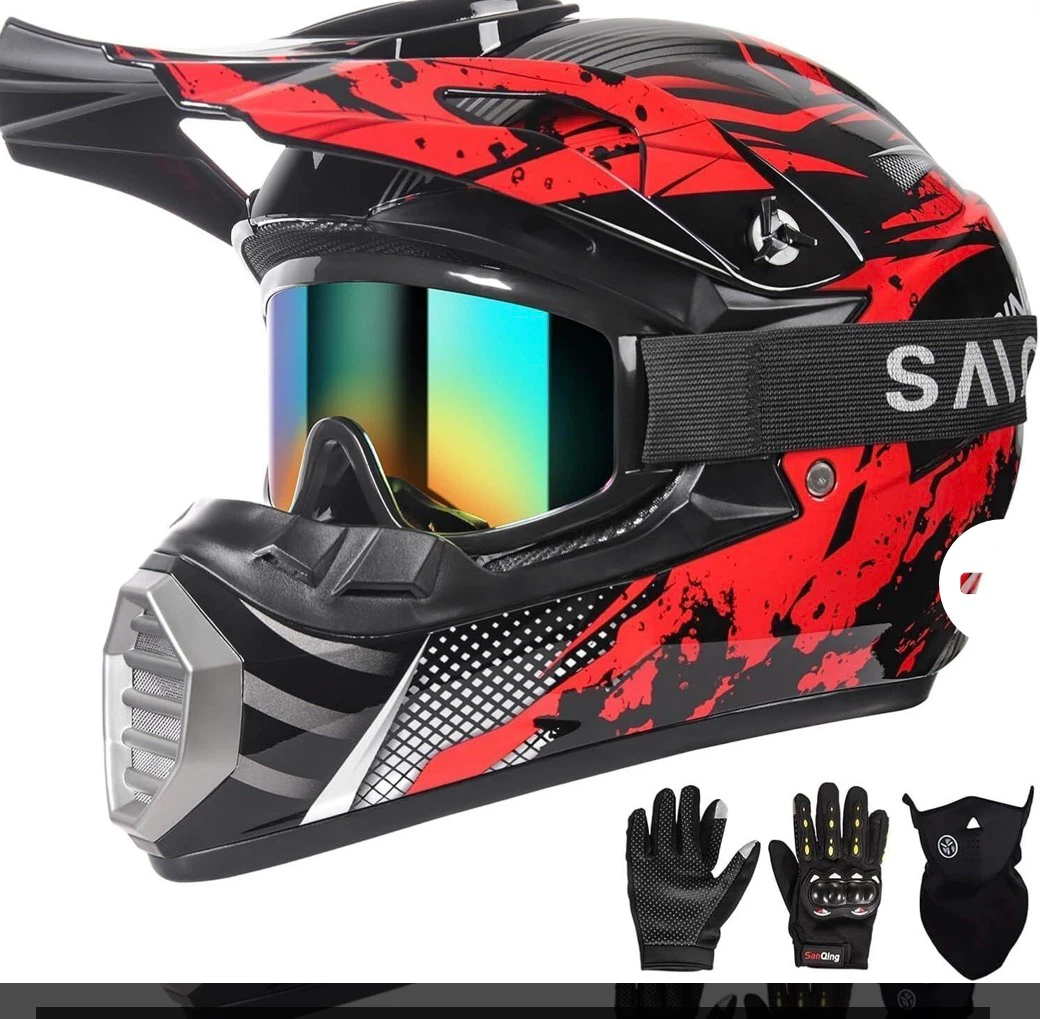 Motocross Helmet with Goggles and Gloves