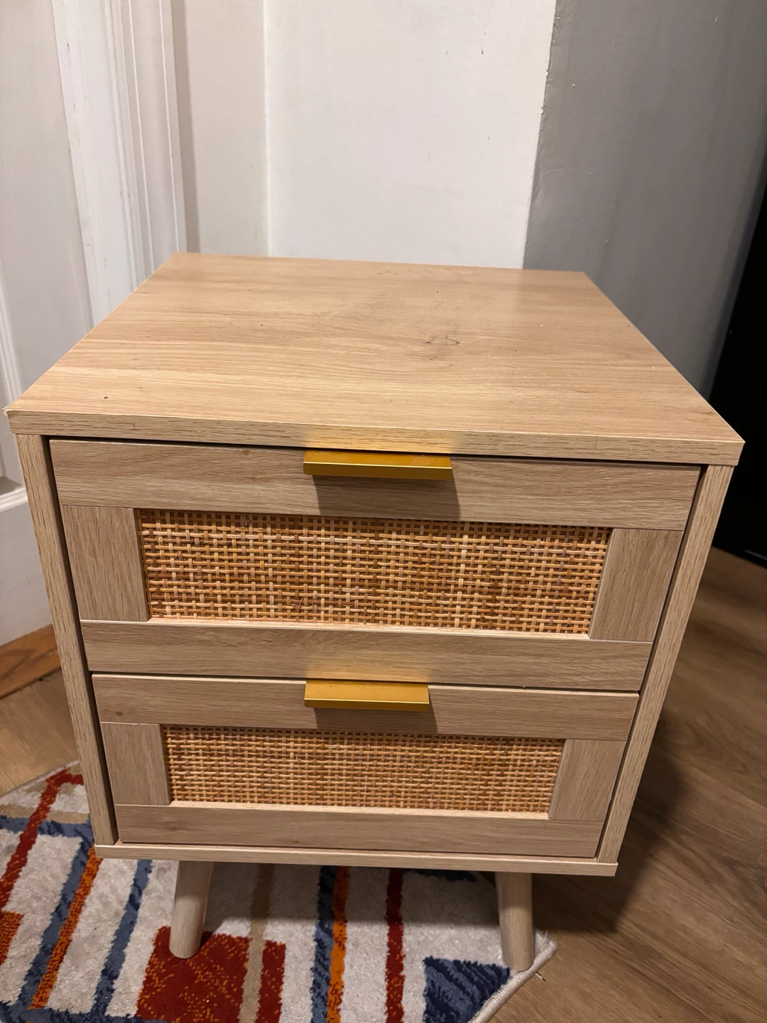2-Drawer Nightstand with Rattan Accents