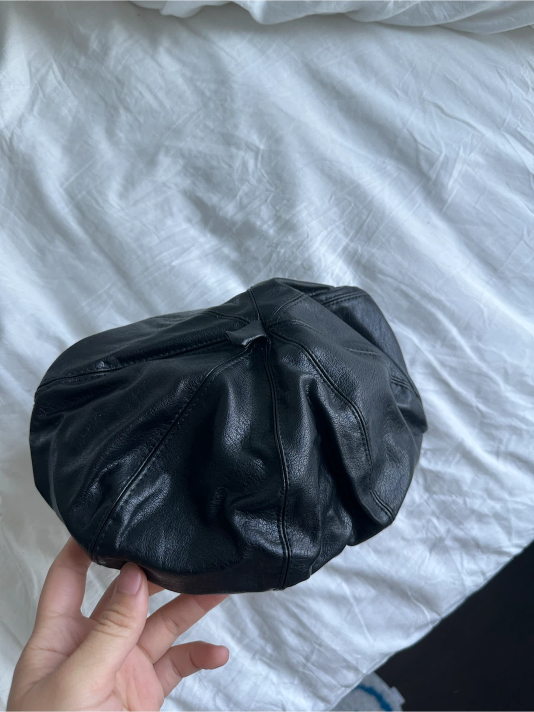 Black Leather Beret Hat