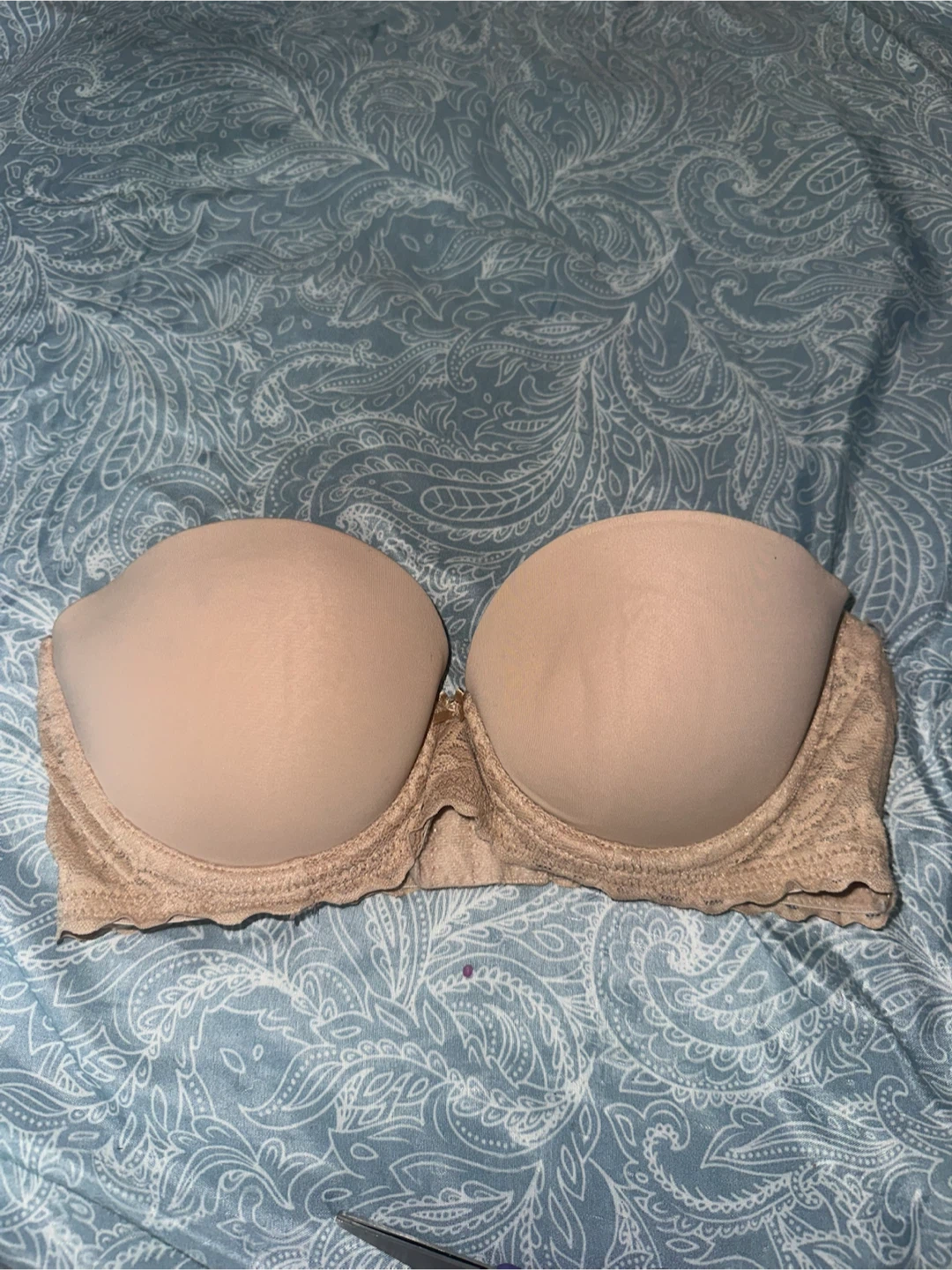 Nude Strapless Bra with Lace Detail
