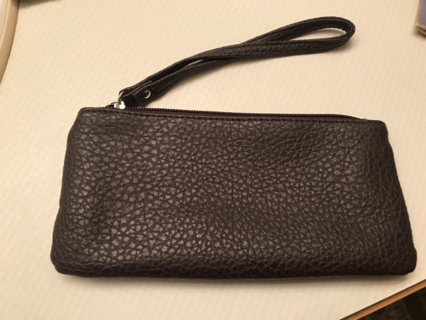 Brown Faux Leather Wristlet Clutch