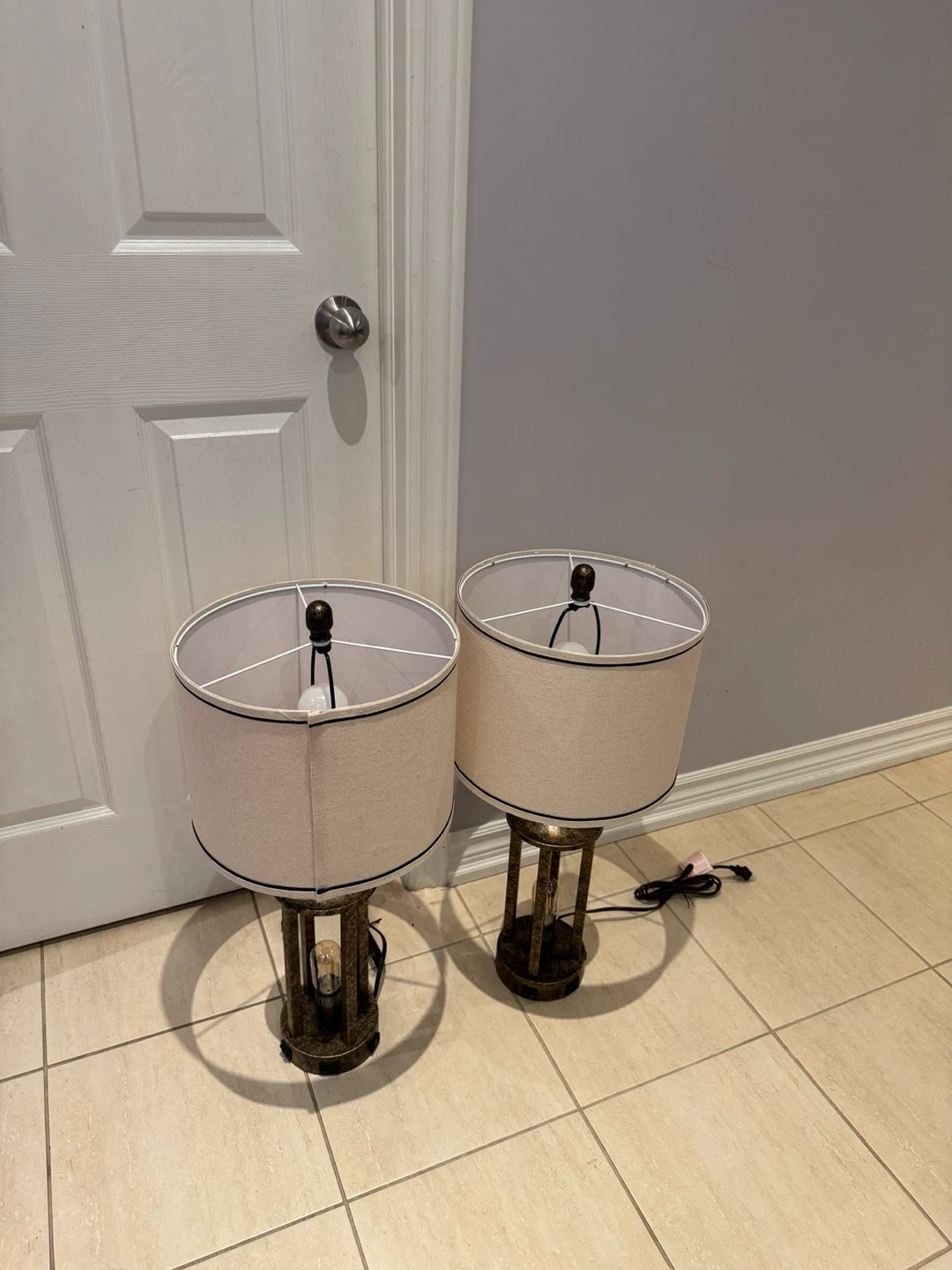 Set of 2 Rustic Farmhouse Table Lamps with USB Ports