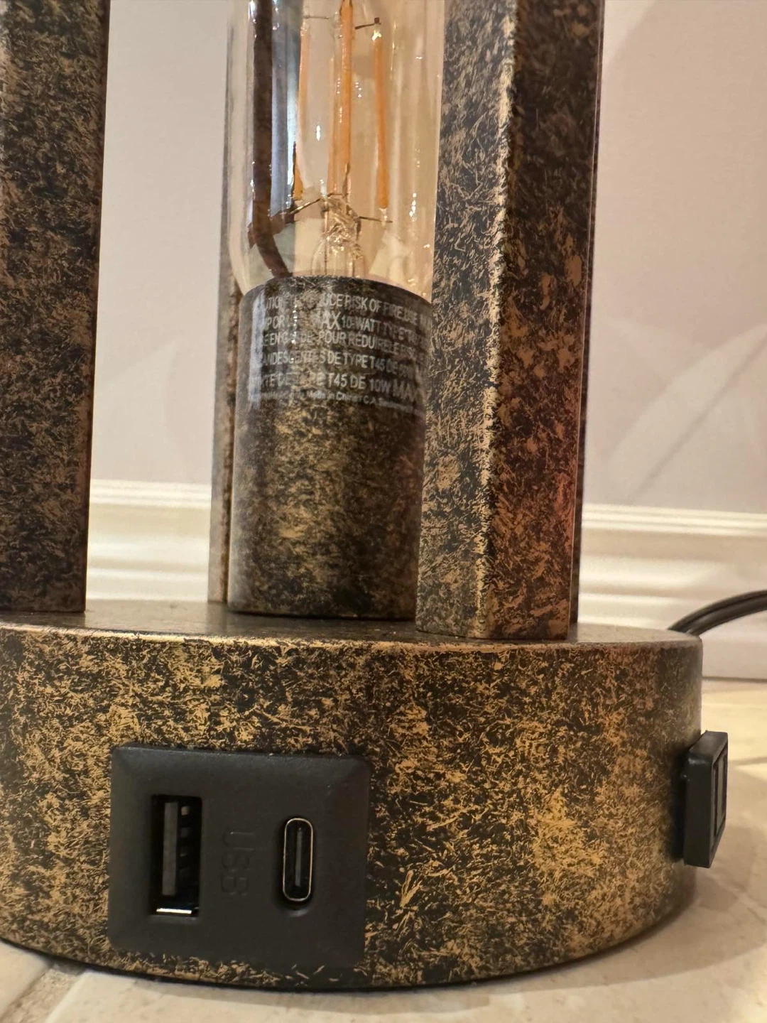 Set of 2 Rustic Farmhouse Table Lamps with USB Ports - photo 3