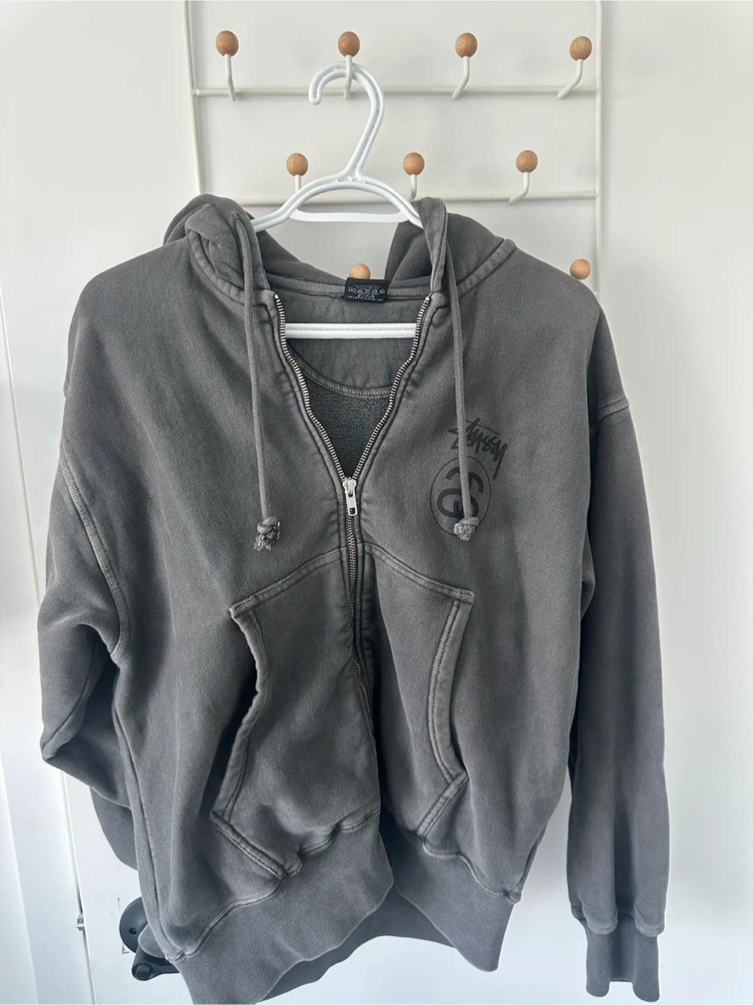 Stüssy Grey Zip-Up Hoodie - Size Small