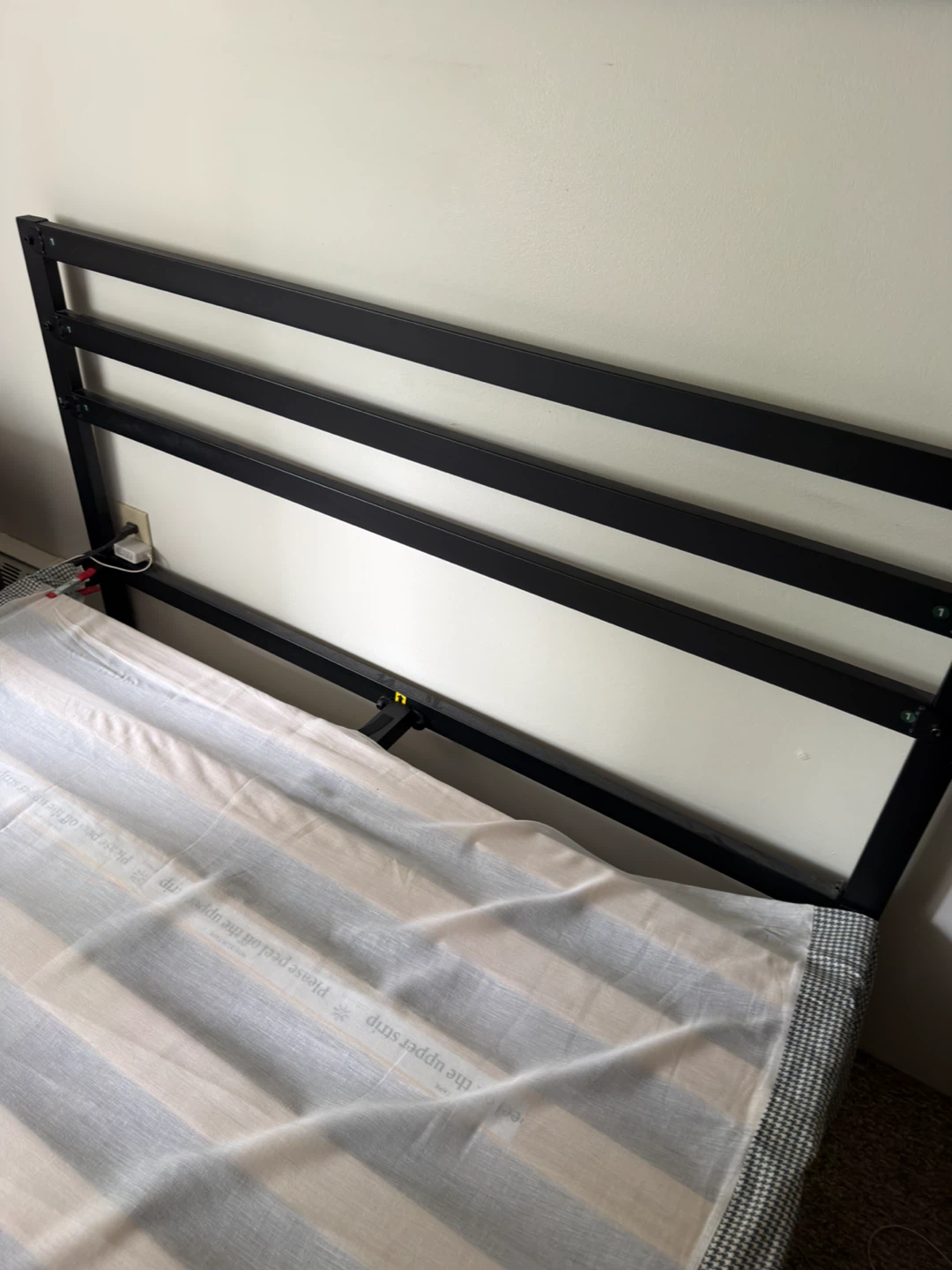 Black Metal Bed Frame with Wooden Slats