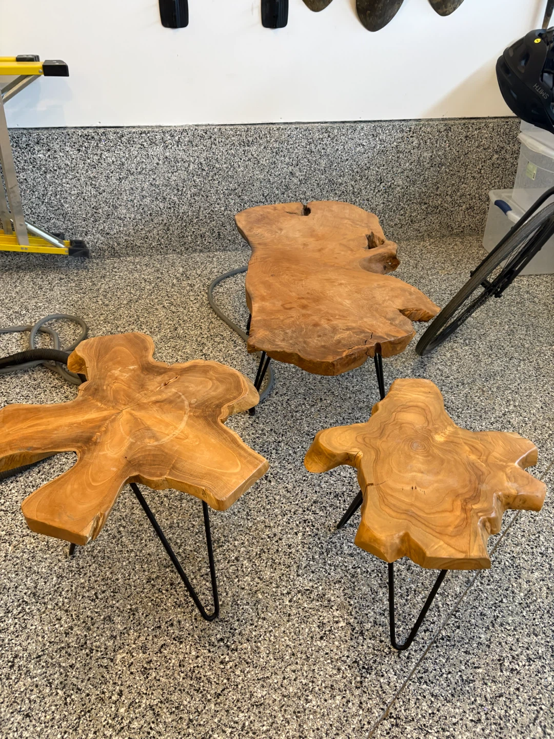 Set of 3 Live Edge Wood Side Tables