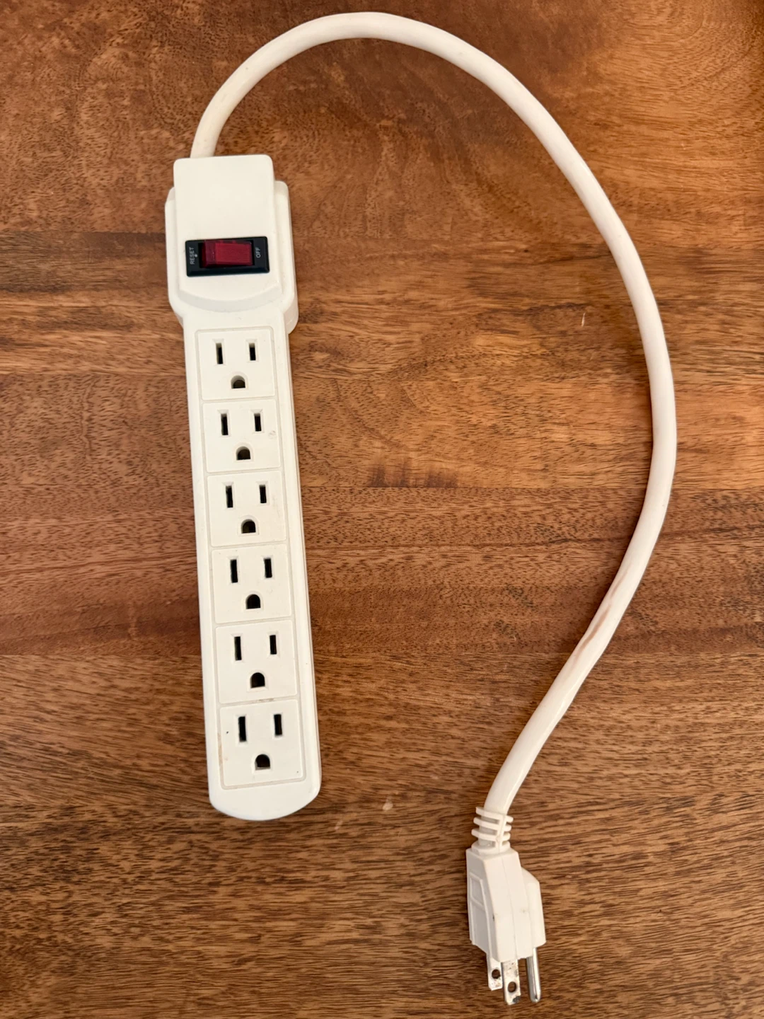 White 6-Outlet Power Strip with On/Off Switch