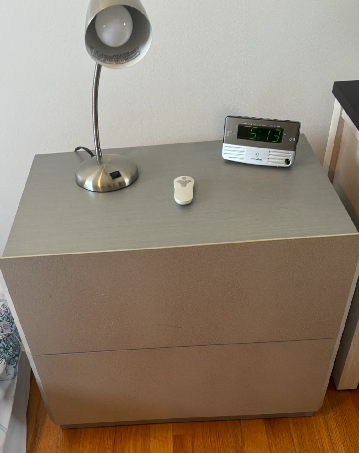 Silver Nightstand with Two Drawers