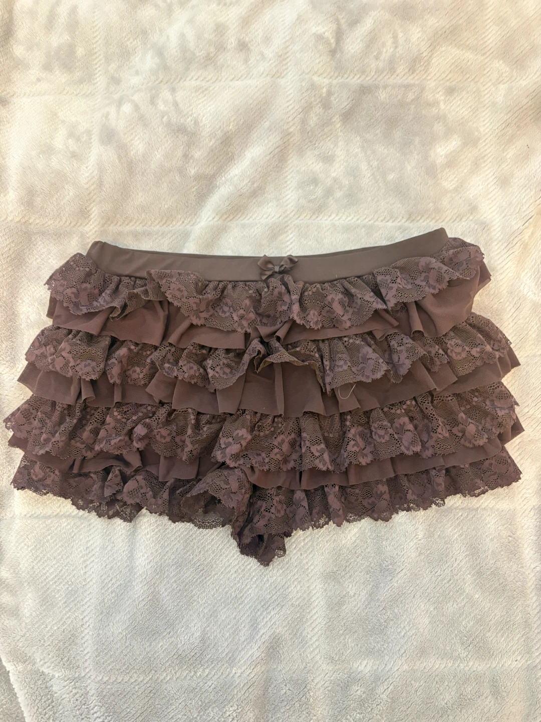 Brown Ruffled Lace Shorts