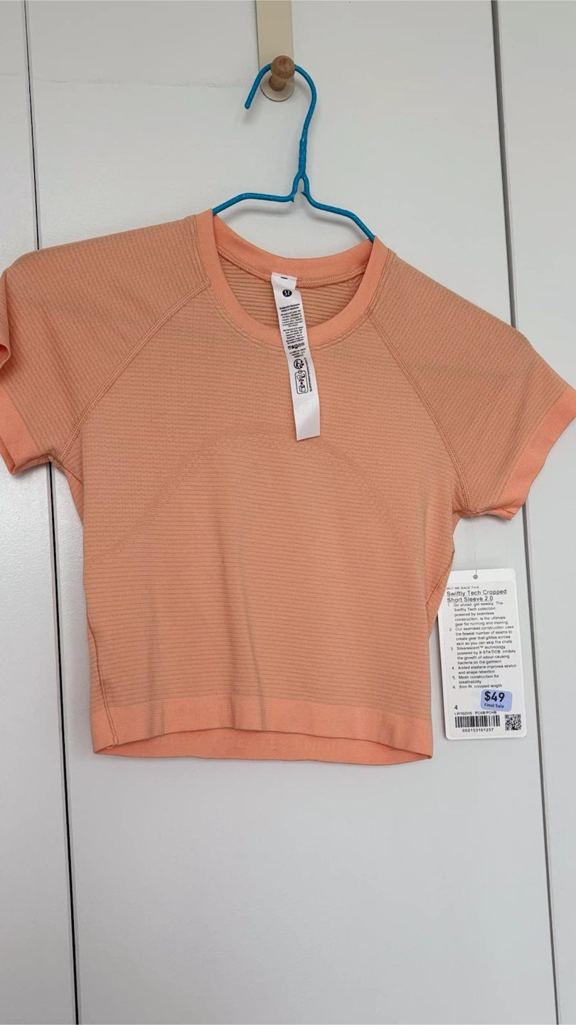 Lululemon Swiftly Tech Cropped Short Sleeve Top Orange Size 4