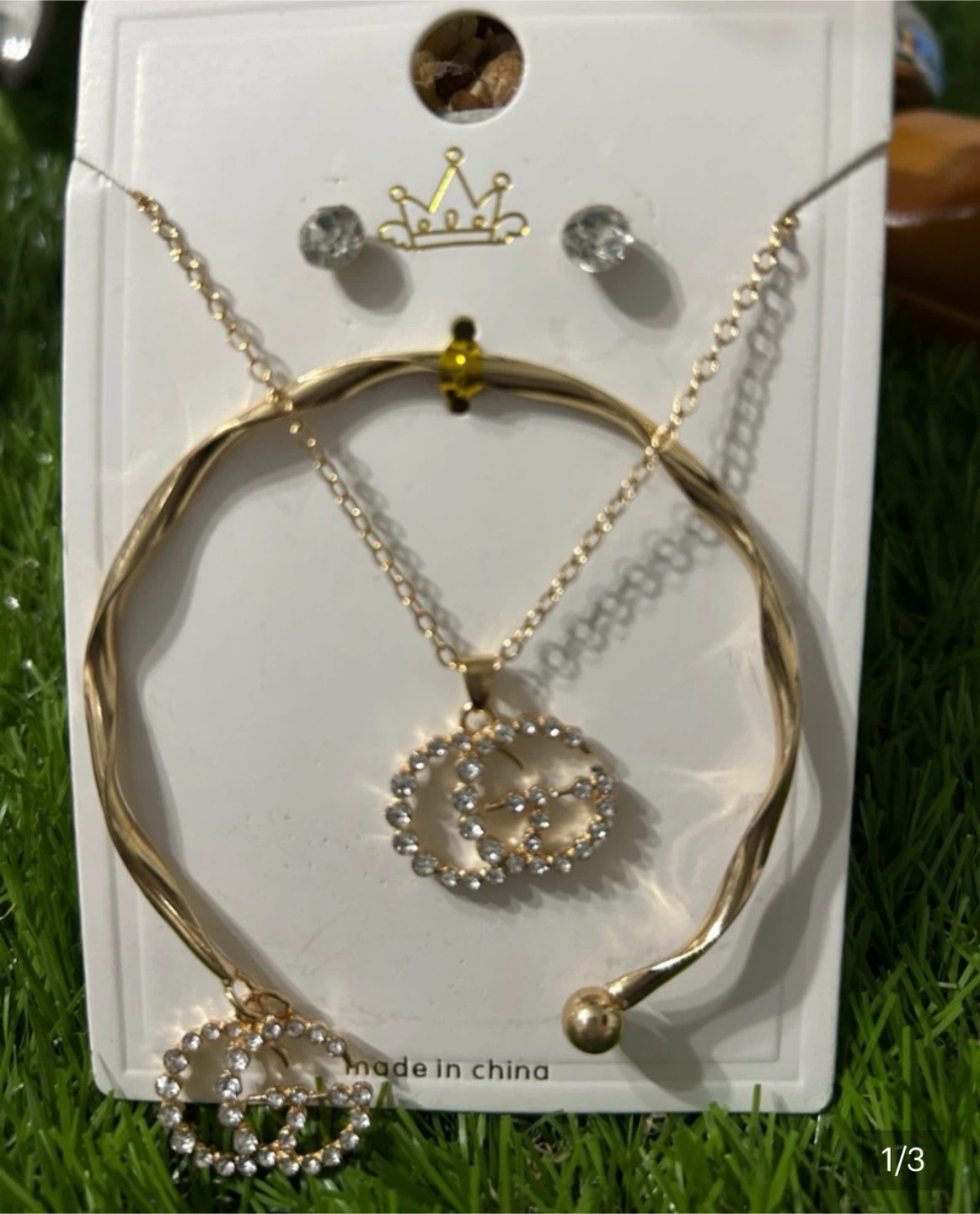 Silver Crystal Pendant Necklace & Bangle Set