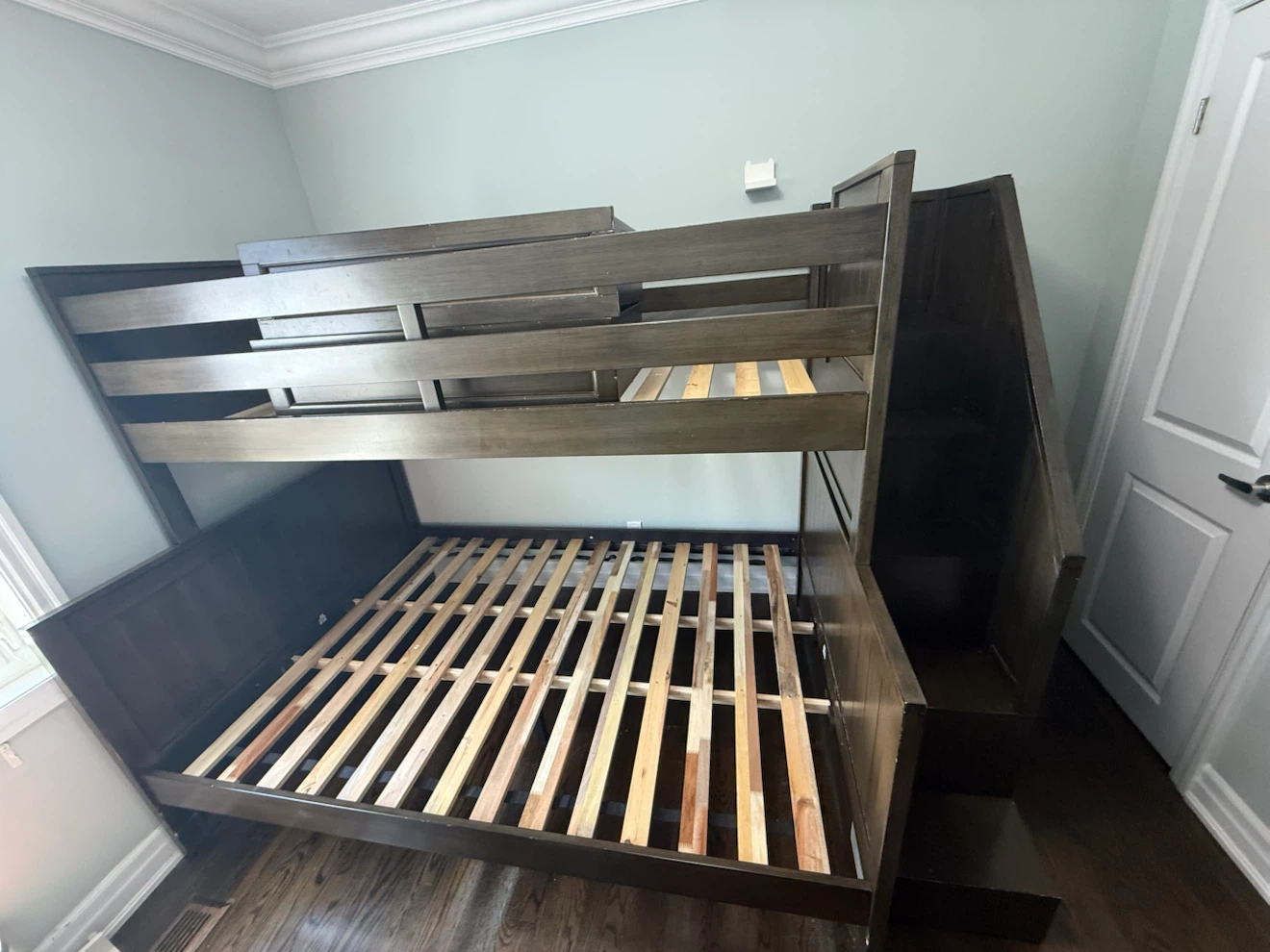 Dark Wood Bunk Bed with Stairs and Storage
