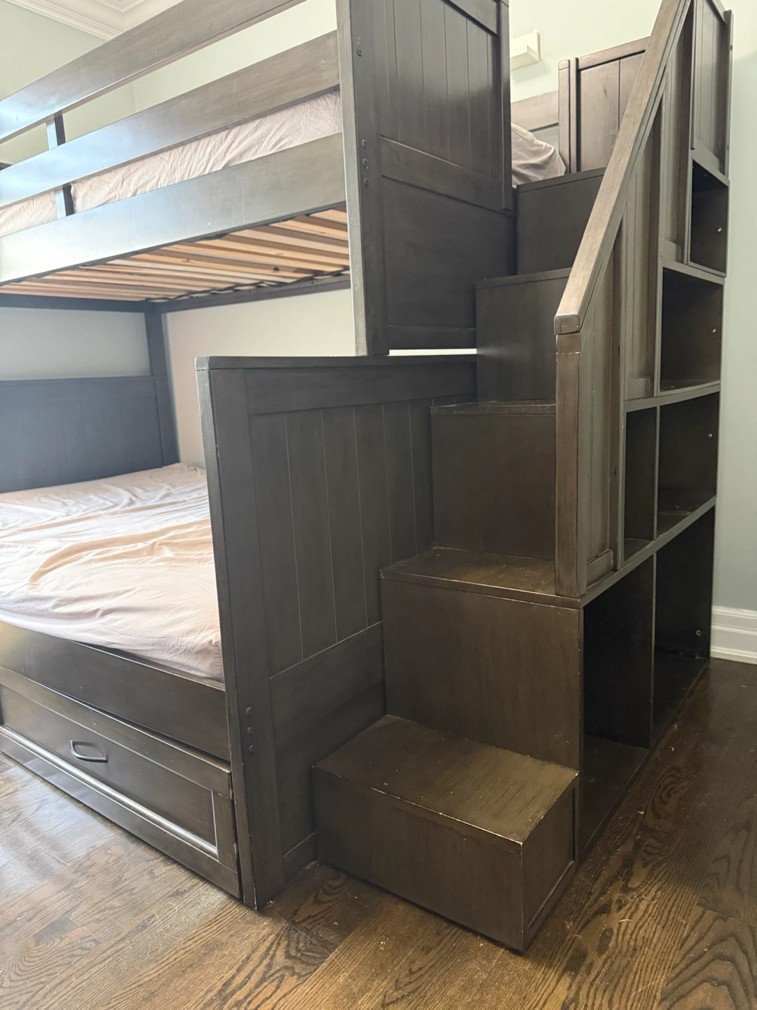 Dark Wood Bunk Bed with Stairs and Storage - photo 3